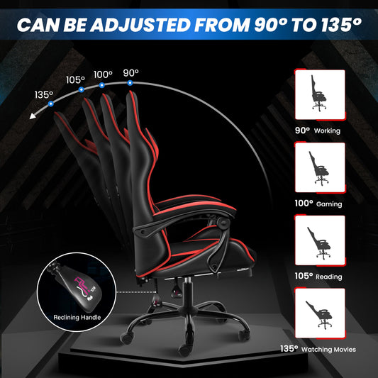 Simple Deluxe Gaming Chair, High Back Office Computer Desk Chair, Recliner Swivel Video Game Chair with Footrest, Adjustable Lumbar Support,Height Adjustable Seat and Backrest