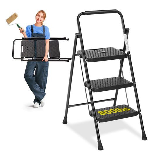 Simple Deluxe 3 Step Ladder, Step Stool Foldable, 800lbs Portable Ladder with Wide Pedal, Lightweight Step Ladder for Home Kitchen and Outdoor