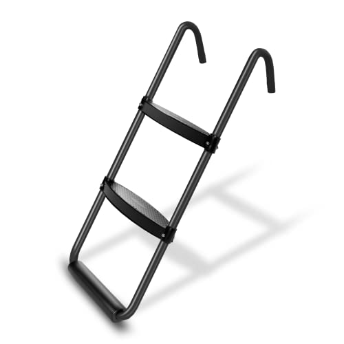 Simple Deluxe Trampoline Ladder with Horizontal Wide Steps Skid-Proof Steps Simple Deluxe 12FT 14FT Trampoline Stairs Accessories, Universal Hook UV Treated Steel 220 lbs, Trampoline Parts Black