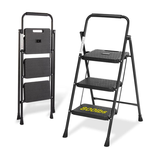 Simple Deluxe 3 Step Ladder, Step Stool Foldable, 800lbs Portable Ladder with Wide Anti-Slip Pedal, Step Stool for Adults, Lightweight Step Ladder for Home Kitchen and Outdoor