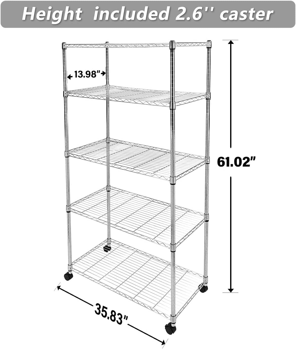 Simple Deluxe Heavy Duty 3-Shelf Shelving with Wheel