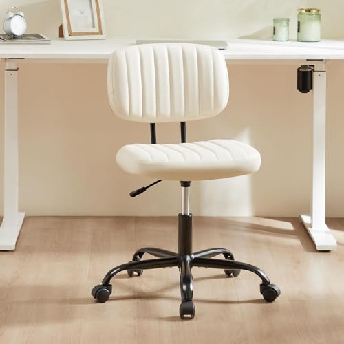 HealSmart Small Office Desk Chair with Wheels, Armless Desk Chair with Lumbar Support, PU Leather Low Back Adjustable Height 360° Rolling Swivel Task Chair Without Arm for Home, Bedroom,Office