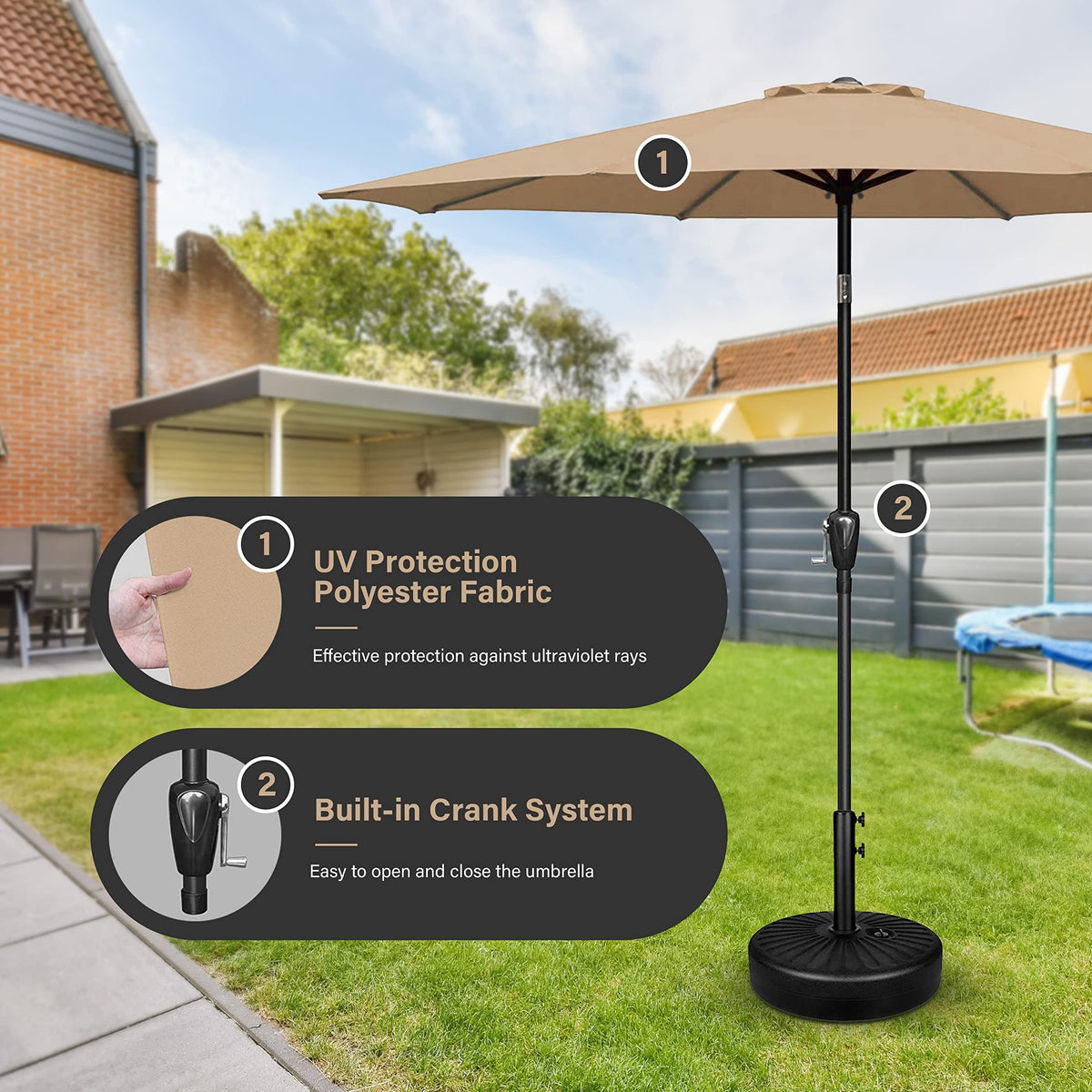 Simple Deluxe Patio Umbrella Outdoor, UV Protection Sunshade with Push Button Tilt/Crank and 8 Sturdy Ribs, for Table Garden Lawn Beach Pool