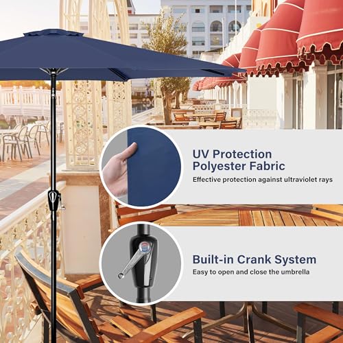 Simple Deluxe Patio Umbrella Outdoor, UV Protection Sunshade with Push Button Tilt/Crank and 8 Sturdy Ribs, for Table Garden Lawn Beach Pool