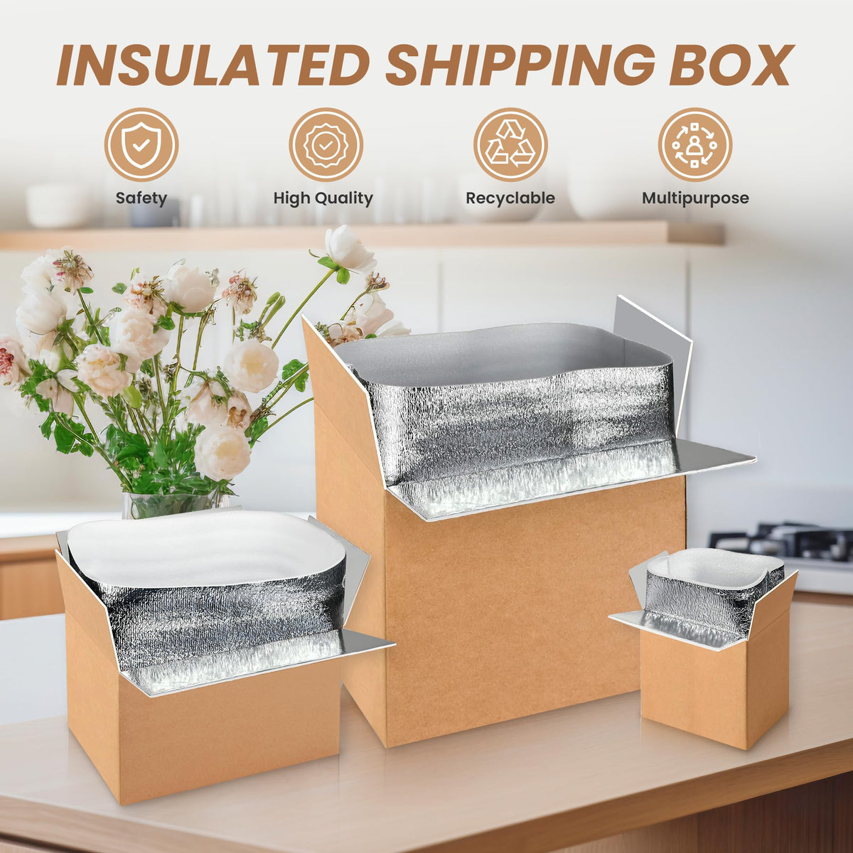 YSSOA Thermo Chill Double Insulated Carton with Foil Insulated Bag Liner, Small Mailing Box, Shipping Box for Mailing, Shipping, Packing, Moving,Box Inside Dimension