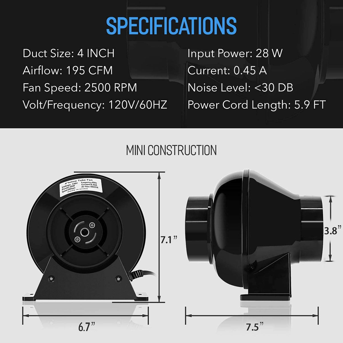iPower Inline Fan Circulation Vent Blower and Air Carbon Filter Ducting Combo for Grow Tent Ventilation