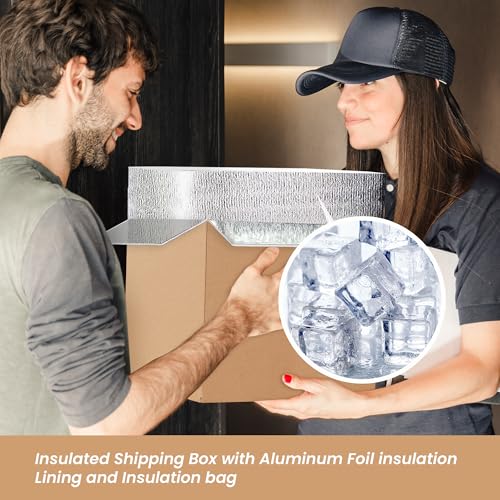 YSSOA Thermo Chill Double Insulated Carton with Foil Insulated Bag Liner, Small Mailing Box, Shipping Box for Mailing, Shipping, Packing, Moving,Box Inside Dimension