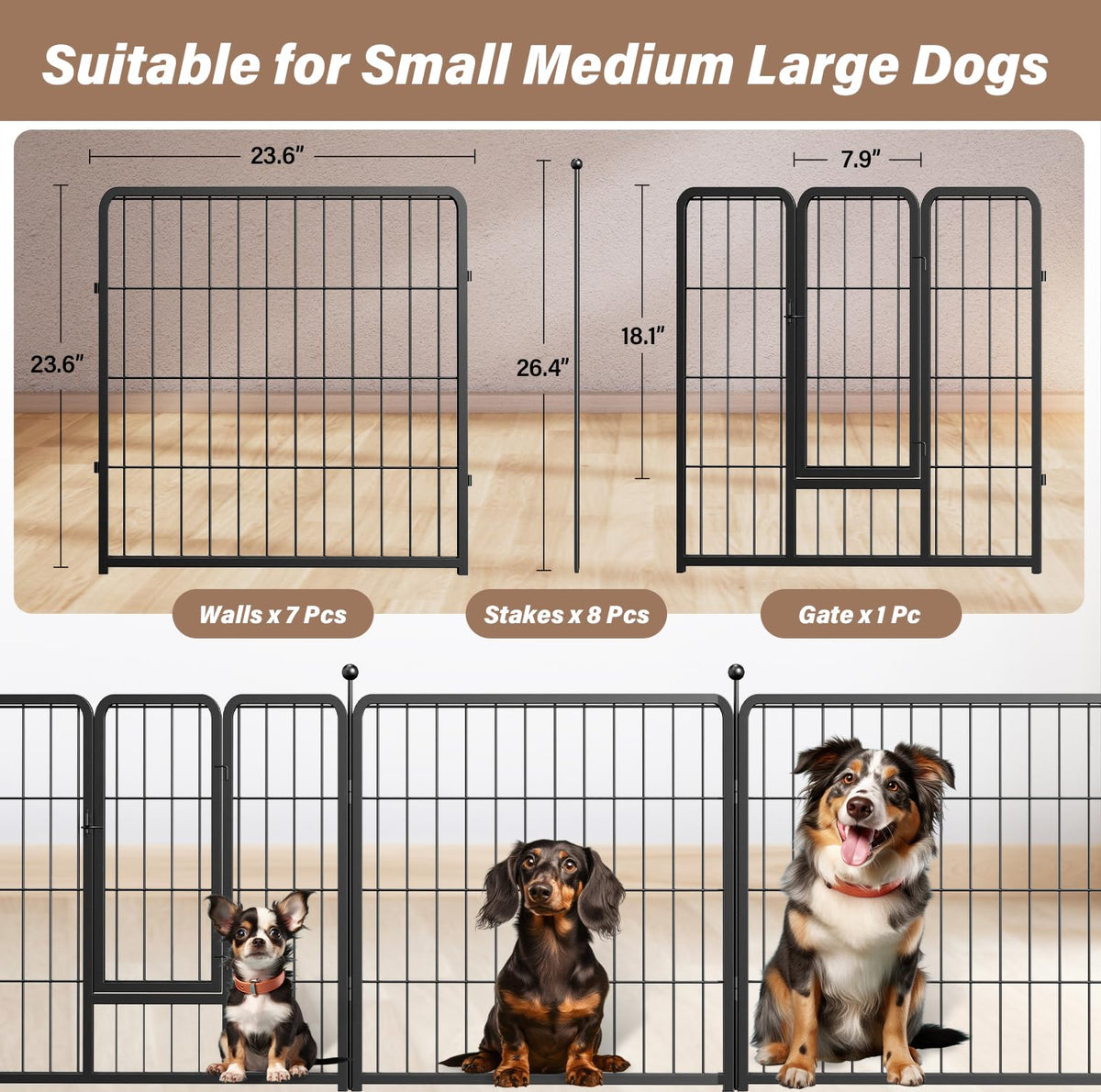 YSSOA Dog Playpen Indoor, Puppy Playpen Indoor Outdoor for Yard, Camping, RV, Heavy Duty Dog Pen for Puppies/Small/Medium Dogs, Black
