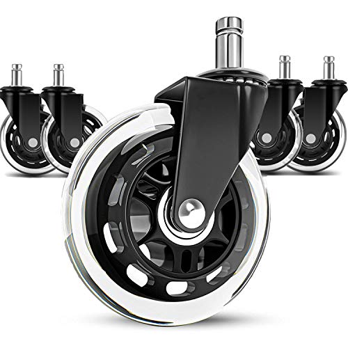 Office Chair Wheels (Set of 5) - Safe for All Floors Including Hardwood - Universal Stem 7/16 Inch