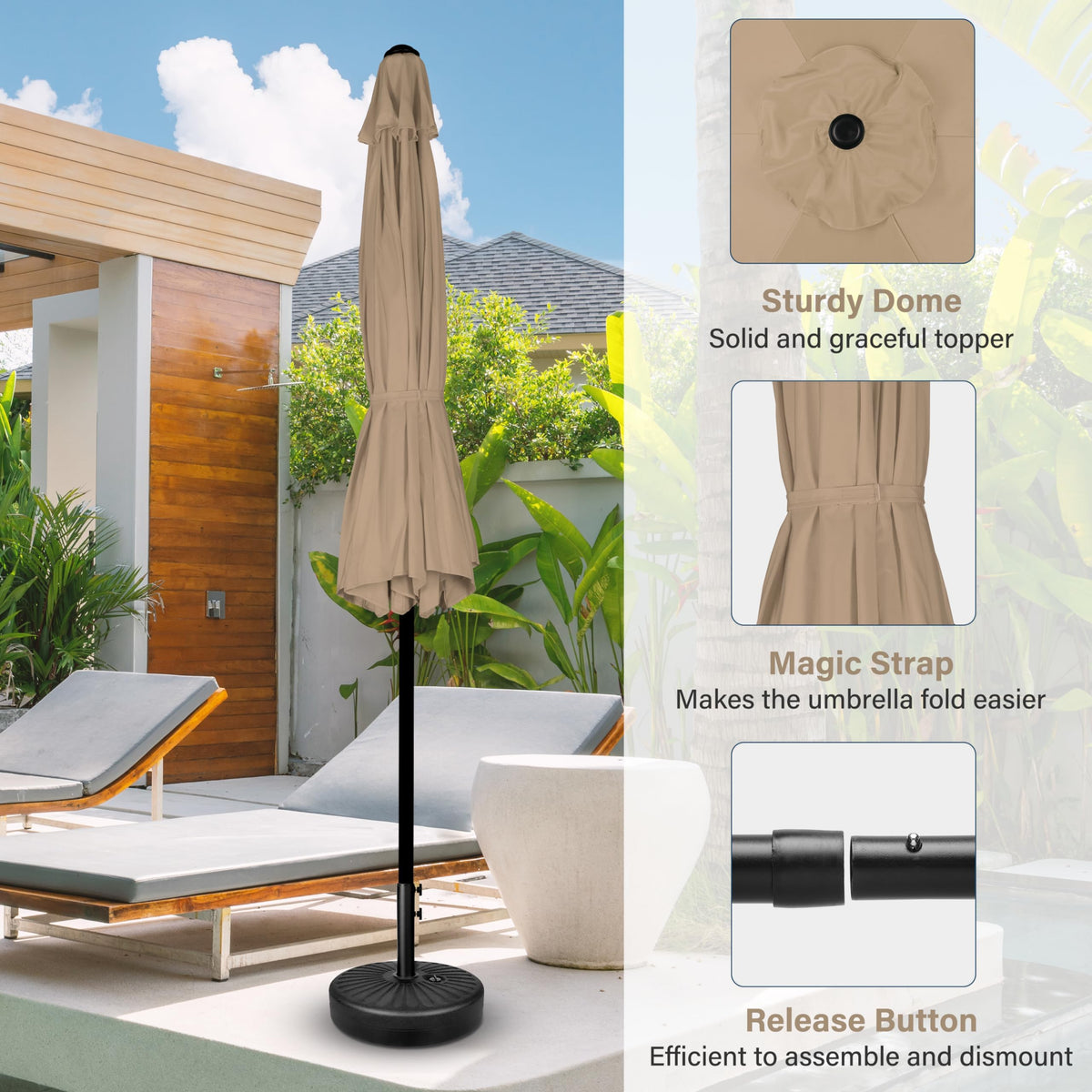 Simple Deluxe Patio Umbrella Outdoor Table Market Yard Umbrella with Push Button