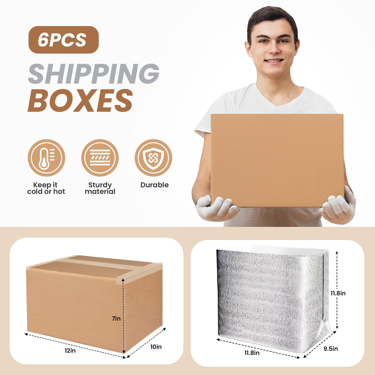 YSSOA Thermo Chill Double Insulated Carton with Foil Insulated Bag Liner, Small Mailing Box, Shipping Box for Mailing, Shipping, Packing, Moving,Box Inside Dimension