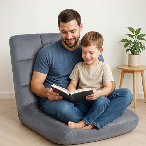 YSSOA Floor Chair Folding with Back Support Convertible Comfy Chair Memory Foam Padded Sleeper Recliner Sofa Chair Gaming Chair Floor for Bedroom Working Meditation Reading Adults Kids Grey