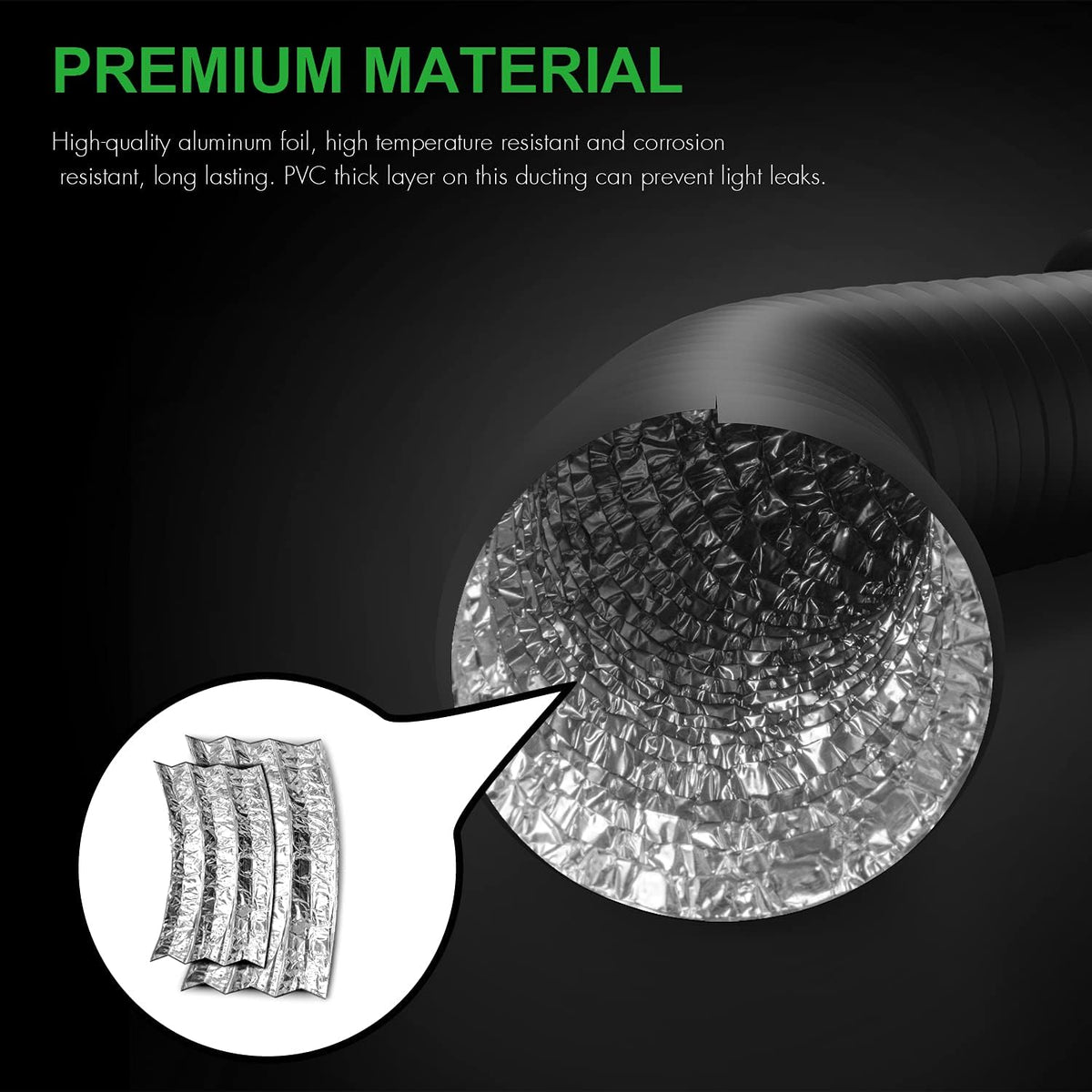 iPower Flexible 6 Inch 8 Feet Aluminum Ducting 4 Layer Protection Dryer Vent Hose for HVAC Heating Cooling Exhaust and Ventilation, 2 Clamps Included, Black