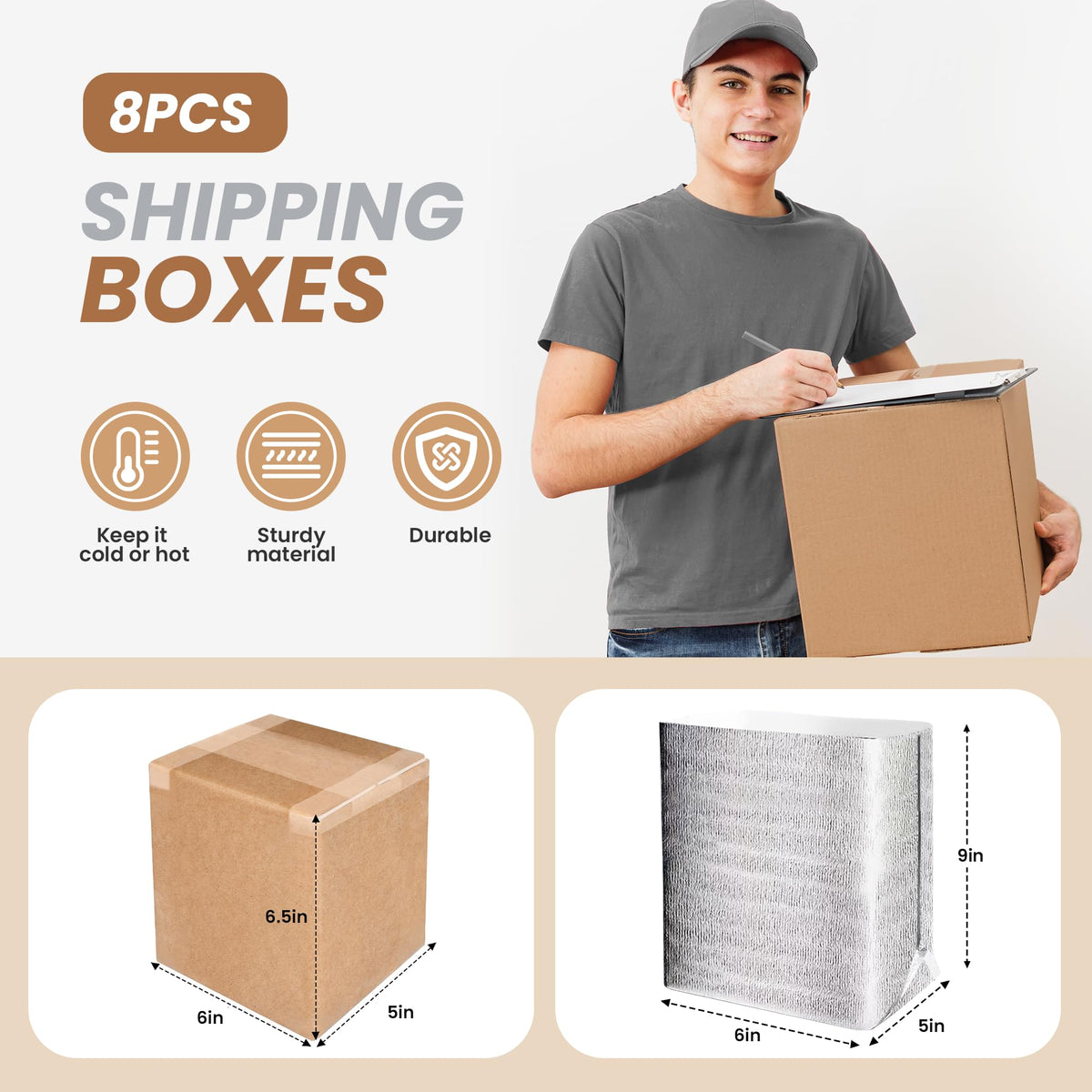 YSSOA Thermo Chill Double Insulated Carton with Foil Insulated Bag Liner, Small Mailing Box, Shipping Box for Mailing, Shipping, Packing, Moving,Box Inside Dimension