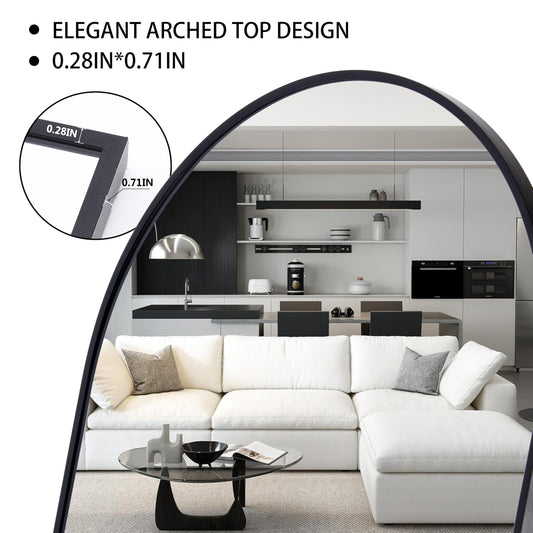 Simple Deluxe Arched Full Length Mirror, Floor Mirror with Stand, 59"x16" Mirrors for Wall, Wall Mirror Full Length, Body Floor Mirror, Wall Mounted Mirror for Bedroom, Black