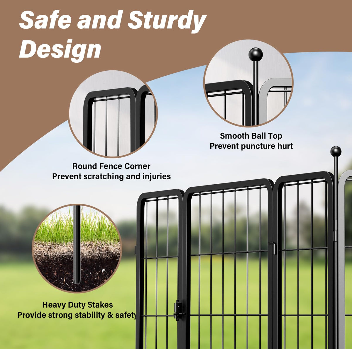 YSSOA Dog Playpen Indoor, Puppy Playpen Indoor Outdoor for Yard, Camping, RV, Heavy Duty Dog Pen for Puppies/Small/Medium Dogs, Black
