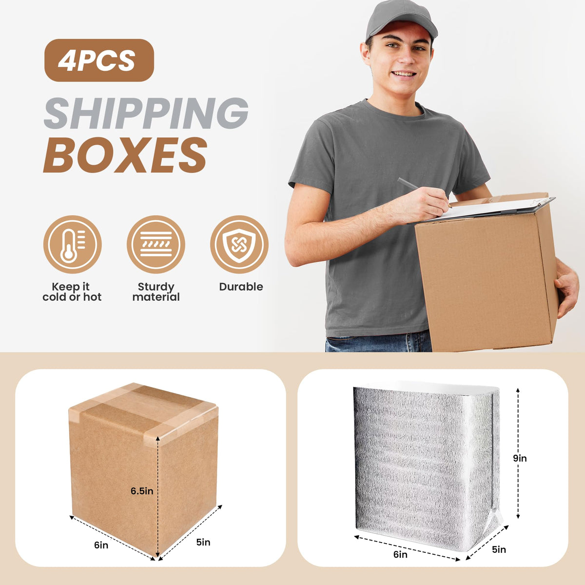 YSSOA Thermo Chill Double Insulated Carton with Foil Insulated Bag Liner, Small Mailing Box, Shipping Box for Mailing, Shipping, Packing, Moving,Box Inside Dimension