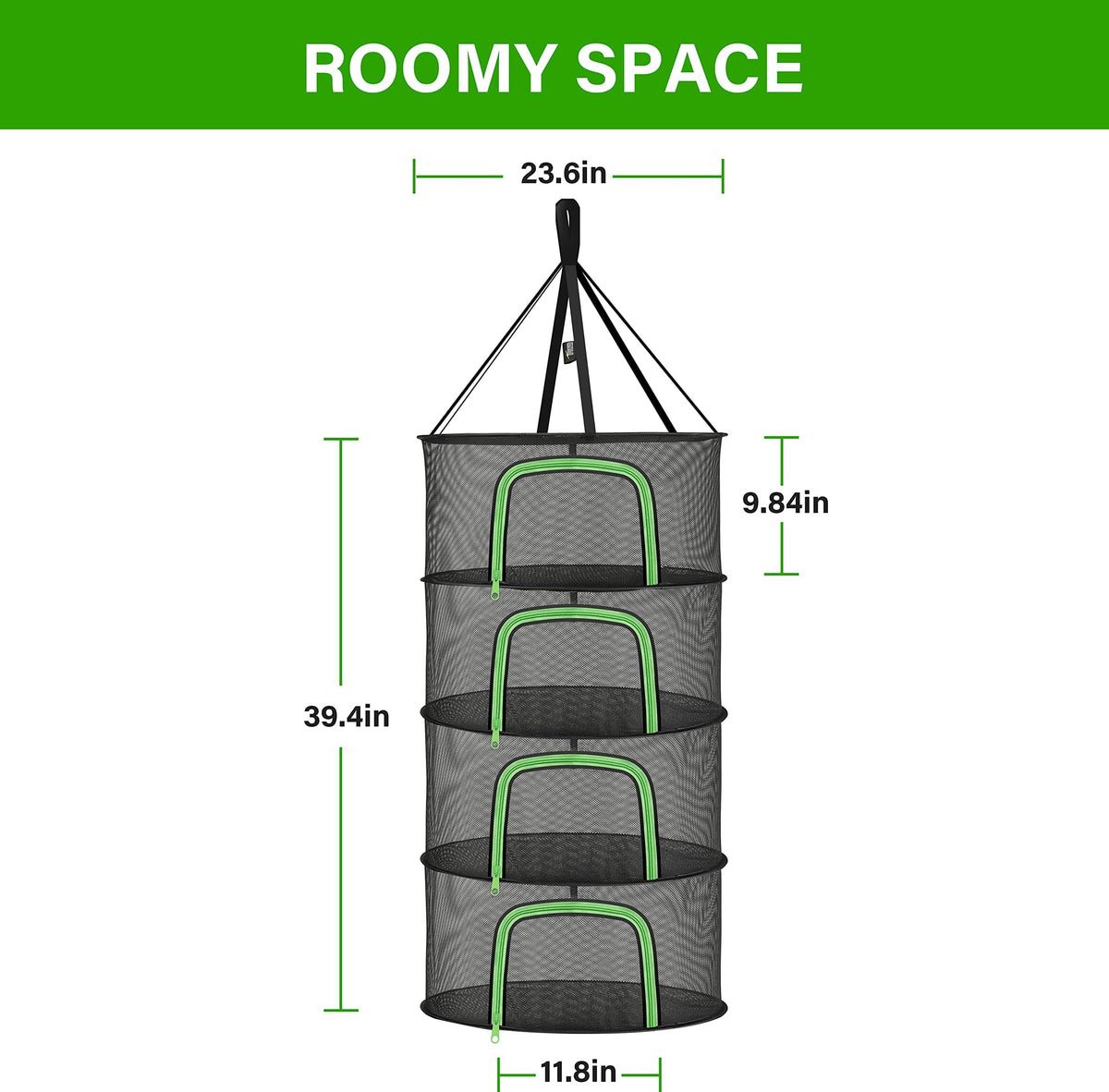 YSSOA 4 Layer 24'' Herb Drying Rack, Hanging Dry Mesh Folding Basket Dryer with Detachable Design & Hook for Plants, Herbs, Seeds and Buds in Grow Tent, Closet, Hydroponics, Garden Outdoor