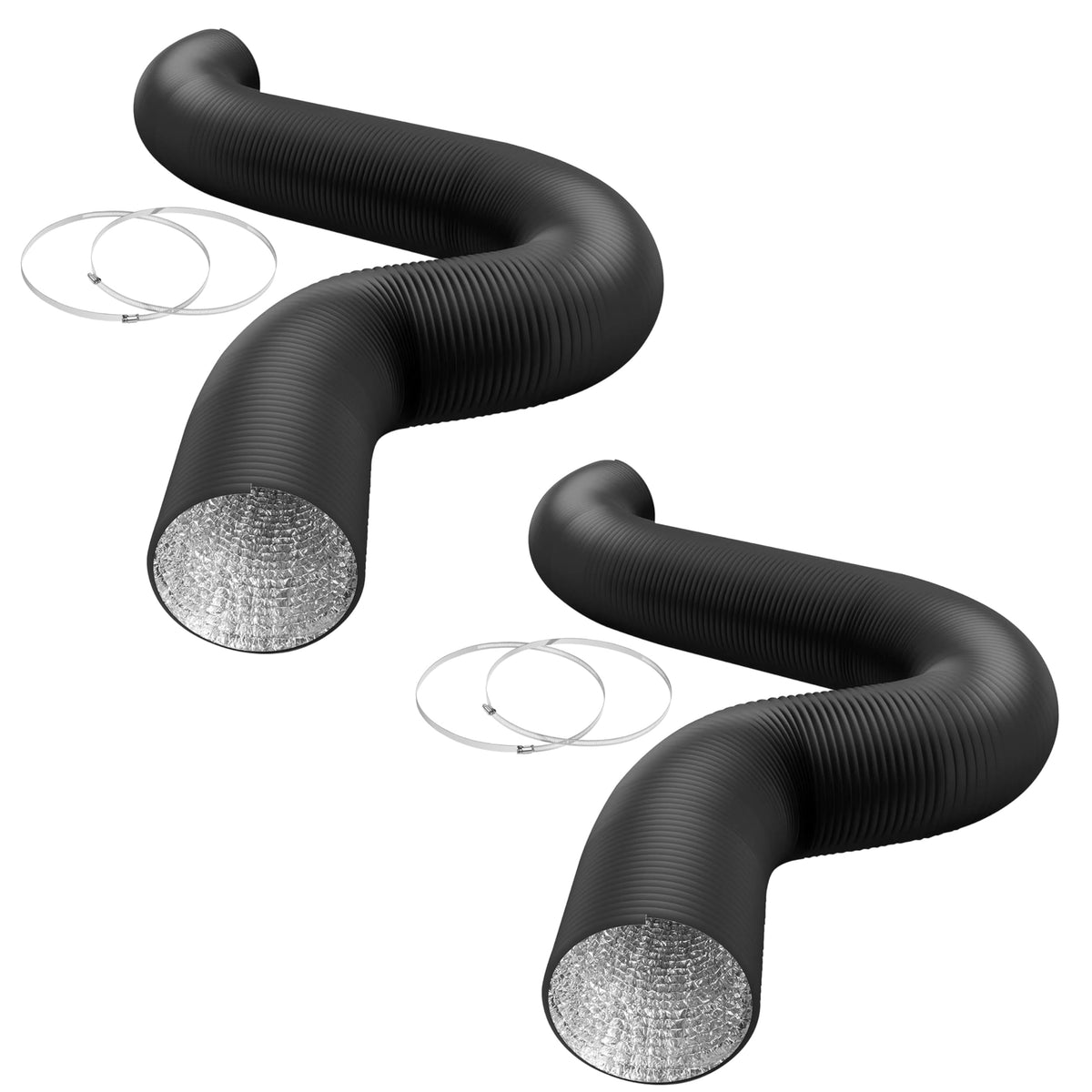 iPower Flexible 6 Inch 8 Feet Aluminum Ducting 4 Layer Protection Dryer Vent Hose for HVAC Heating Cooling Exhaust and Ventilation, 2 Clamps Included, Black