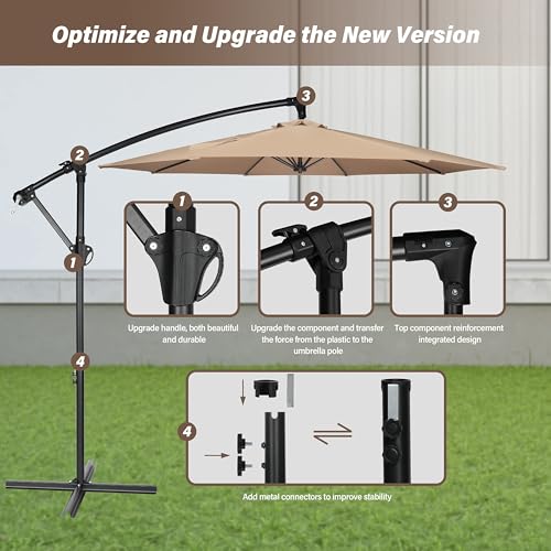 Simple Deluxe 10ft Offset Umbrella Cantilever Patio Hanging Umbrella with Crank & Cross Base Suitable for Garden, Lawn, Tan