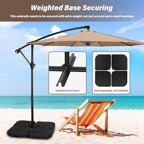 Simple Deluxe 10ft Offset Umbrella Cantilever Patio Hanging Umbrella with Crank & Cross Base Suitable for Garden, Lawn, Tan