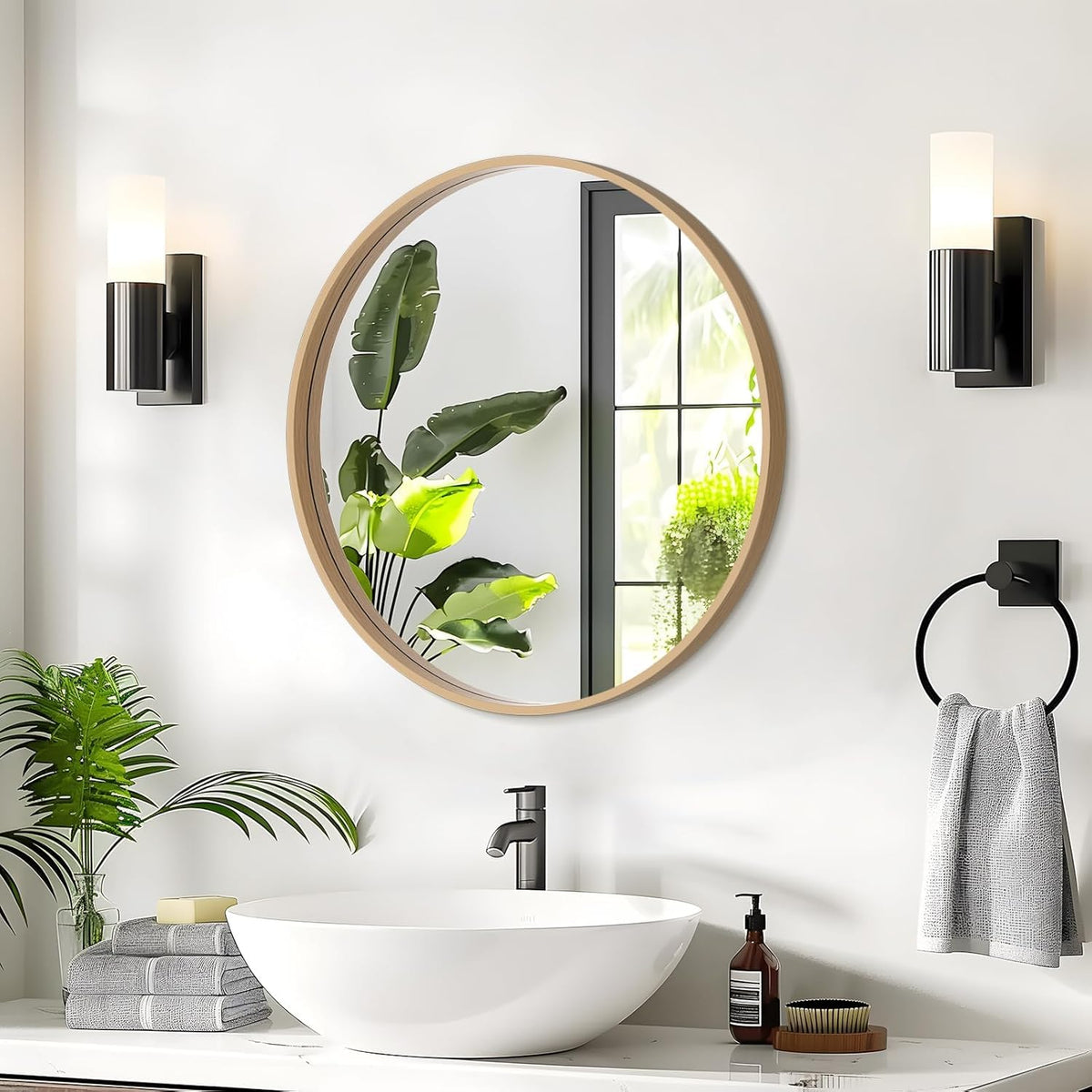Round Bathroom Mirror, Wall Mirror for Bathroom, Living Room, Bedroom, Vanity, Entryway, Hallway