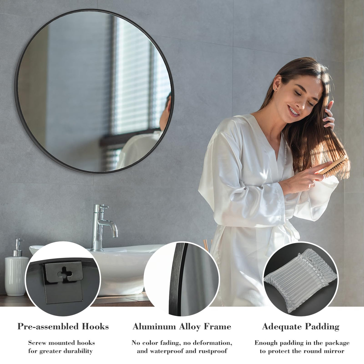 Round Bathroom Mirror, Wall Mirror for Bathroom, Living Room, Bedroom, Vanity, Entryway, Hallway