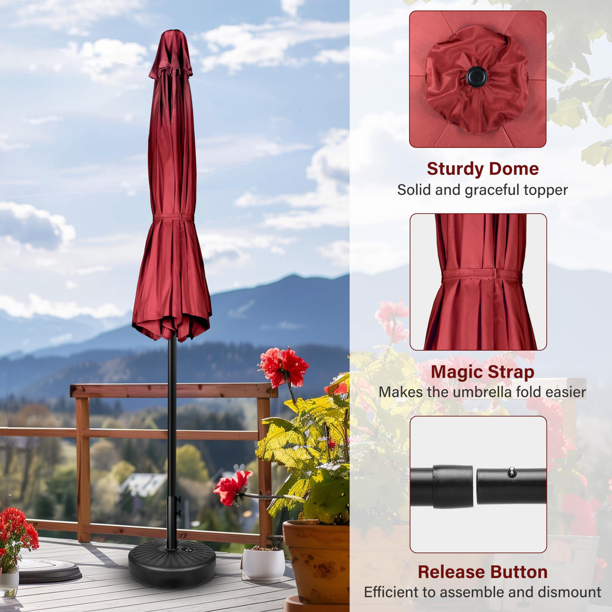 Simple Deluxe Patio Umbrella Outdoor Table Market Yard Umbrella with Push Button