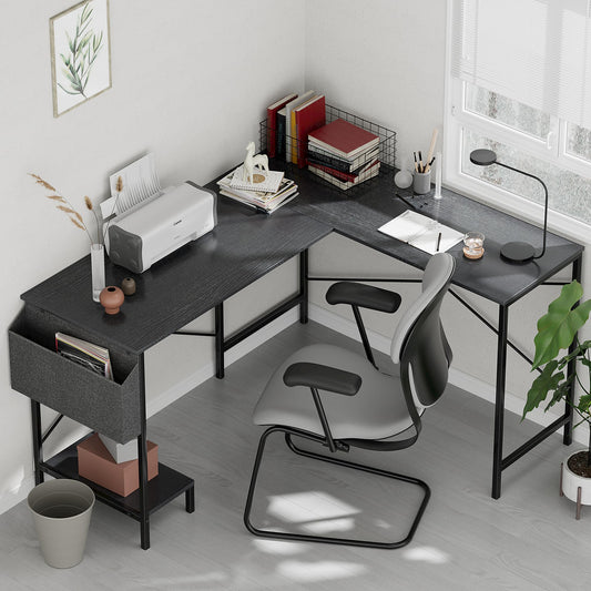 InfiniPower L Shaped Desk Gaming Computer 50 Inch Reversible Corner Table PC Work Table for Writing Study Student with Wood Tabletop Metal Frame CPU Stand Side Bag for Home Office Small Place