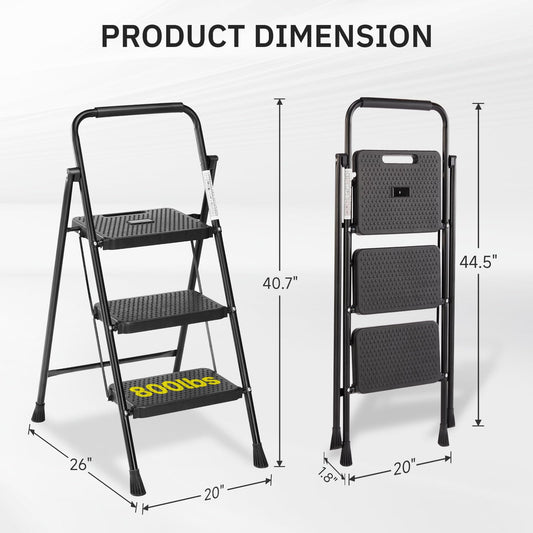 Simple Deluxe 3 Step Ladder, Step Stool Foldable, 800lbs Portable Ladder with Wide Pedal, Lightweight Step Ladder for Home Kitchen and Outdoor